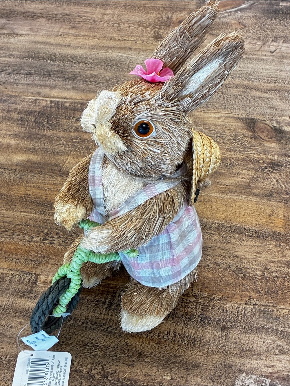 Ashland Brown Bunny Figurine with Pink Dress and Straw Hat